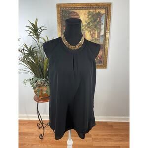 Catherine Blouse Top Womens M Black‎ Sleeveless Keyhole Front Date Night Elegant